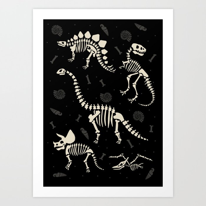 Dinosaur Fossils on Black Kunstdrucke