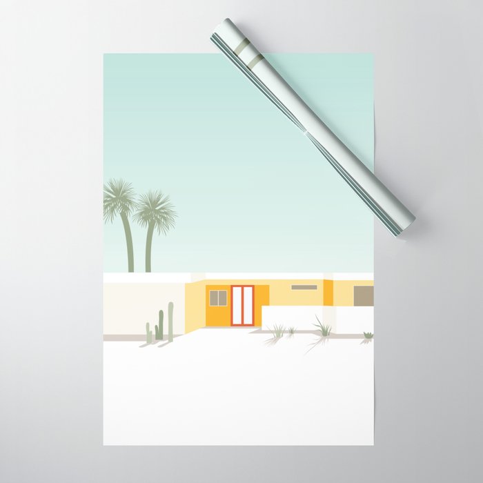 Palm Springs Midcentury Yellow House with Red Door Wrapping Paper