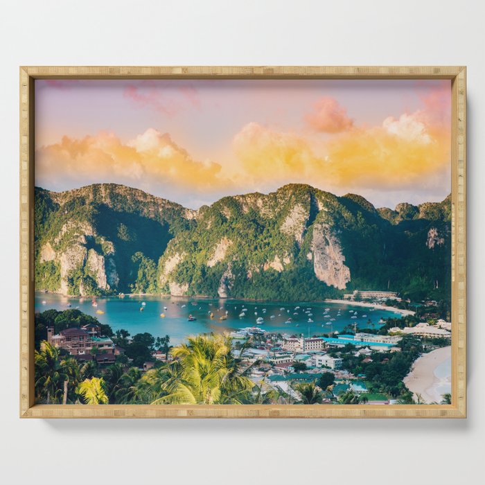 Blue lagoon, Thailand harbor landscape Pacific isles ocean nautical maritime color photograph / photography Serving Tray