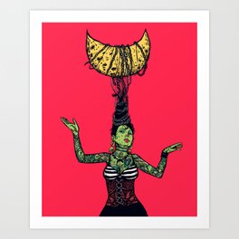Aglaya's mother - Woman chained on moon with pink background  Art Print