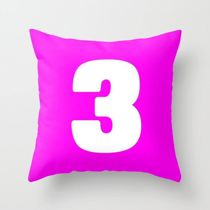 3 (White & Magenta Number) Throw Pillow