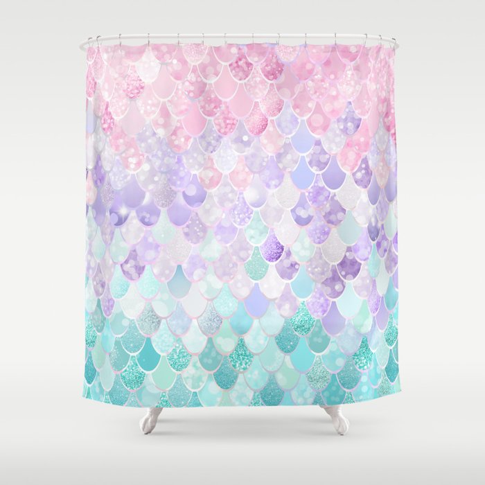Cute Mermaid Pattern, Light Pink, Purple, Teal Shower Curtain
