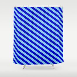 [ Thumbnail: Sky Blue & Blue Colored Lines Pattern Shower Curtain ]