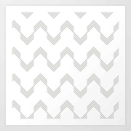 Simply Deconstructed Chevron Retro Gray on White Art Print