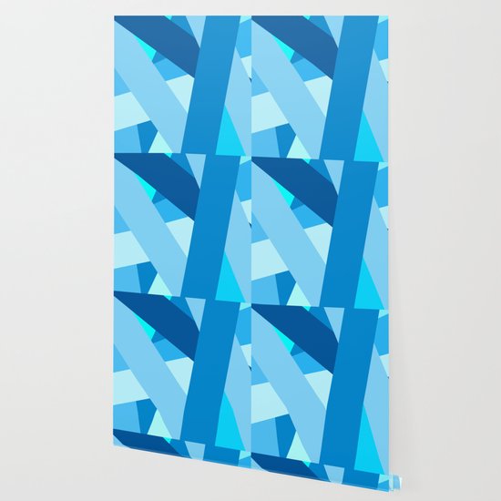 Retro Blue Mid Century Minimalist Geometric Line Abstract Art