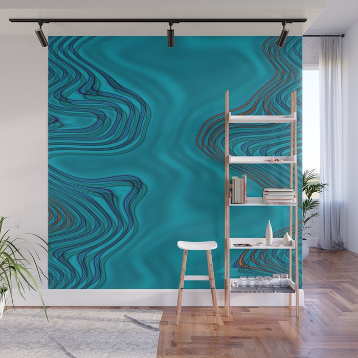 Ocean blue liquid shapes Wall Mural