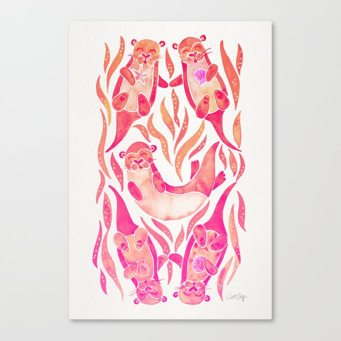 Five Otters – Pink Ombré Canvas Print