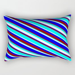 [ Thumbnail: Mint Cream, Blue, Dark Red, and Aqua Colored Lined Pattern Rectangular Pillow ]