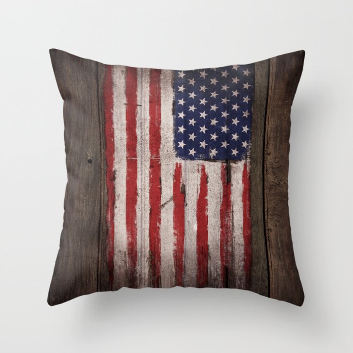 Wood American flag Throw Pillow