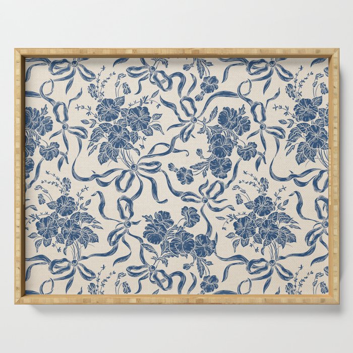 Chic Modern Vintage Ivory Navy Blue Floral Pattern Serving Tray