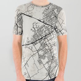 USA, Waco Black & White Town Map - Aesthetic Decor All Over Graphic Tee