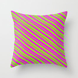 [ Thumbnail: Fuchsia and Green Colored Striped/Lined Pattern Throw Pillow ]