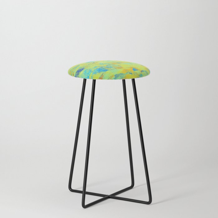 African Dye - Colorful Ink Paint Abstract Ethnic Tribal Organic Shape Art Yellow Turquoise Counter Stool
