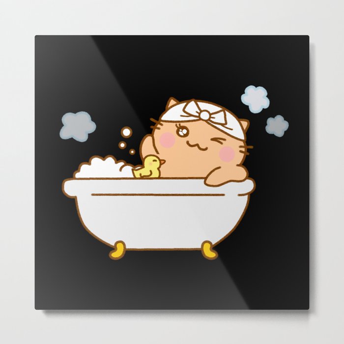 Kawaii Kitten Cat Cute Shower Metal Print