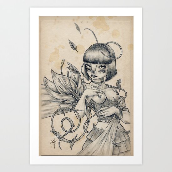 Girl and Flower Art Print