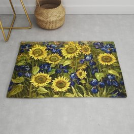 Sunflowers & Blue Irises by Vincent van Gogh Area & Throw Rug