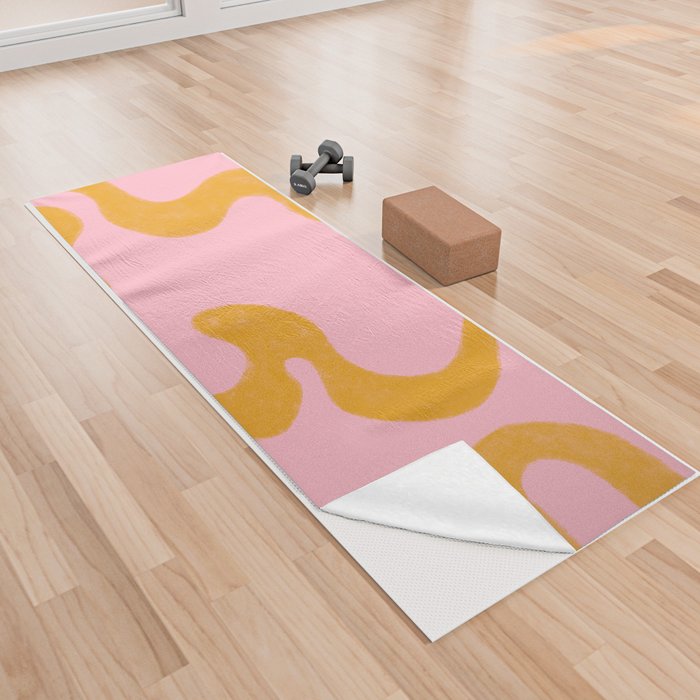 Cheerful Liquid Swirls - mustard yellow and pink Yoga Towel