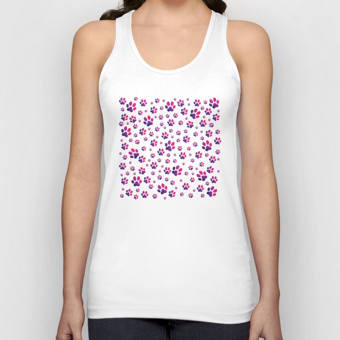 Blue And Pink Dog Paws Print Dog Lovers Pattern Tank Top