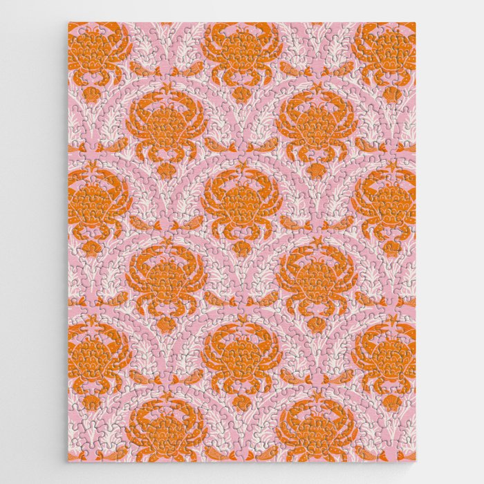 Orange Crab On Pink Pattern Jigsaw Puzzle