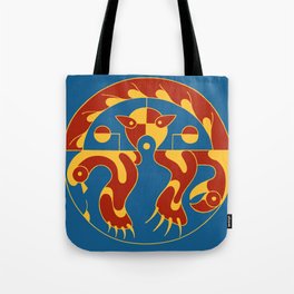 Native American Cat bird snake bright colors Tote Bag