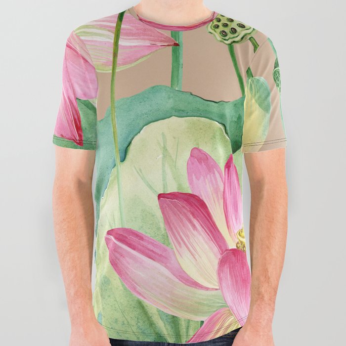 lotus flowers seamless pattern All Over Graphic Tee