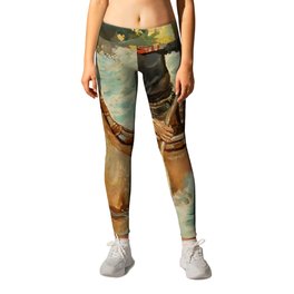“In Troubled Waters” by Philip R Goodwin Leggings | Rapids, Trappers, Hunters, Western, Canoe, River, Danger, Painting, Frontier 