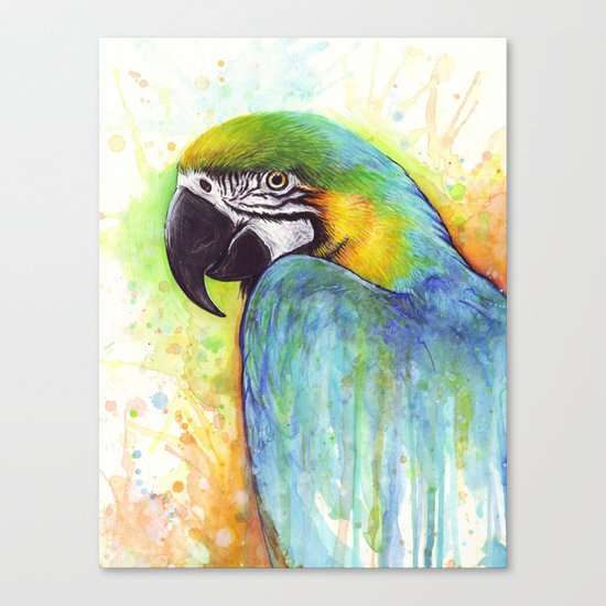 Bird Watercolor Animal Macaw Canvas Print