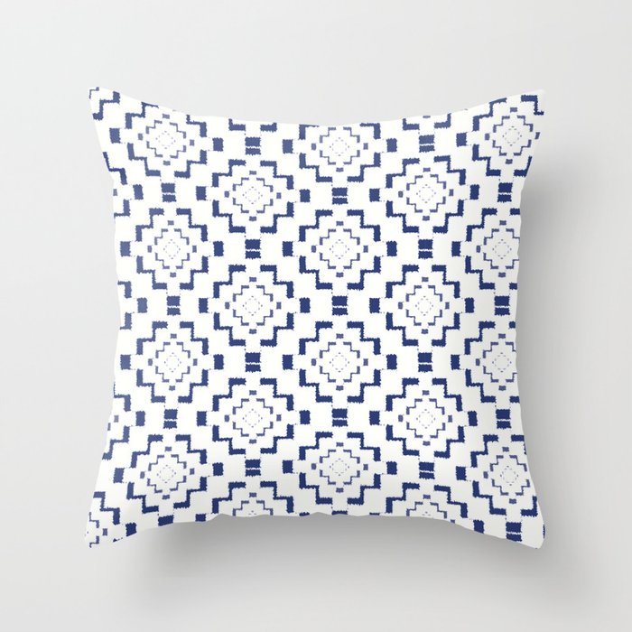 Rough Geometric Aztec Print Navy Blue Throw Pillow By