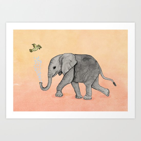 Elephant and the Bird Art Print