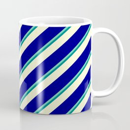 [ Thumbnail: Aquamarine, Teal, Light Yellow & Blue Colored Lines Pattern Coffee Mug ]