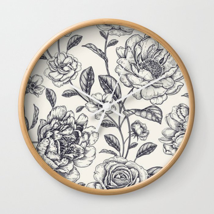 Black and White Foral Wall Clock