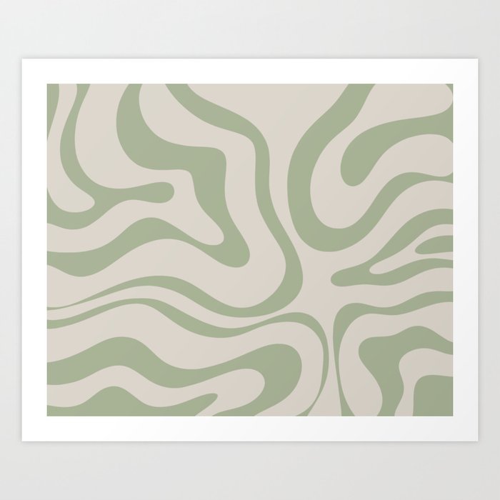 Liquid Swirl Abstract Pattern in Almond and Sage Green Art Print