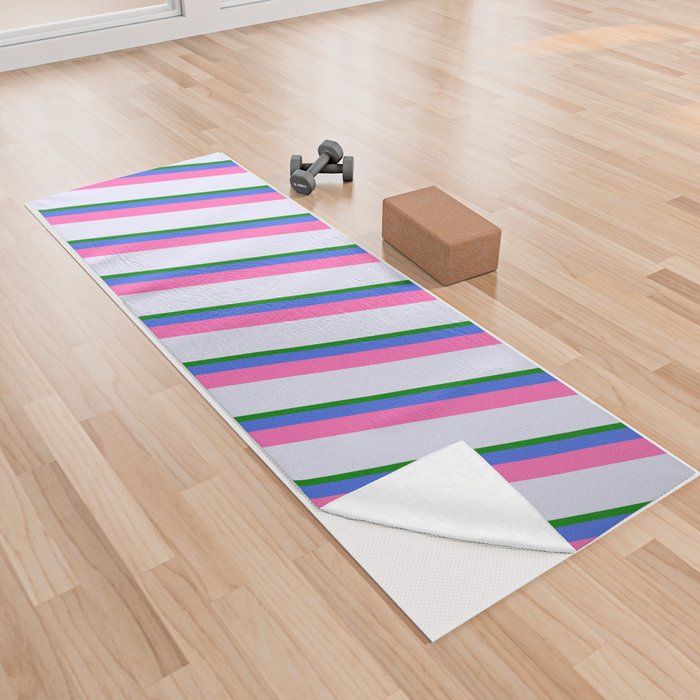 Lavender, Green, Royal Blue & Hot Pink Colored Pattern of Stripes Yoga Towel
