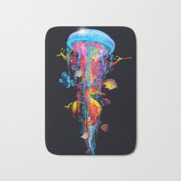 Super Electric Jellyfish with Seahorse and Fish Bath Mat | Digital, Jellyfish, Underwater, Seadragon, Fish, Seahorse, Floating, Reef, Color, Digital Manipulation 