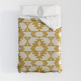 Mustard yellow and white brushed tribal kilim pattern Duvet Cover