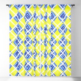 Hand Drawn Lemon Yellow Blue Diamond Argyle Pattern Blackout Curtain