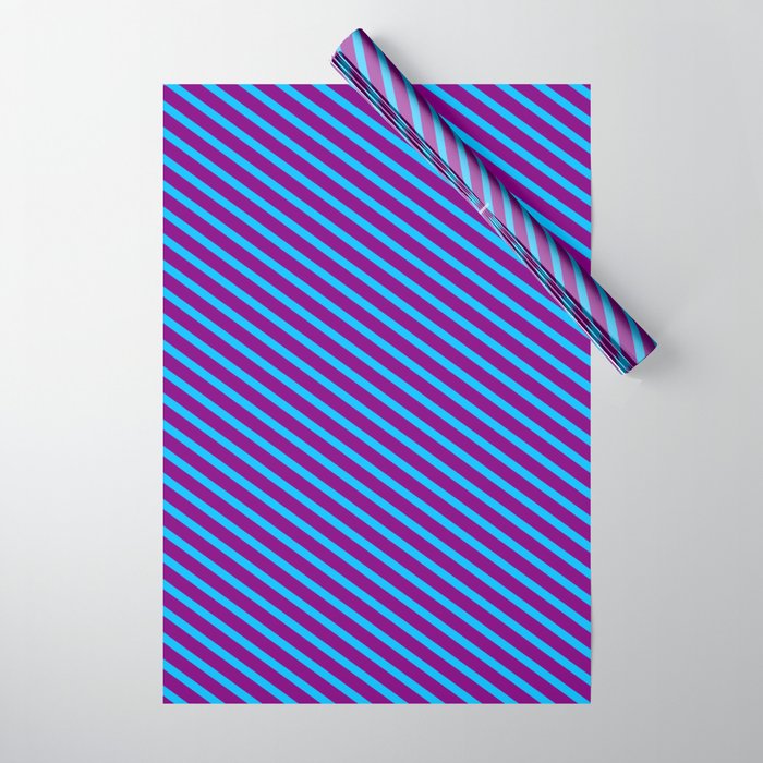 Deep Sky Blue and Purple Colored Stripes/Lines Pattern Wrapping Paper