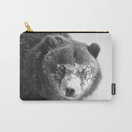 Alaskan Grizzly Bear in Snow, B & W - 3 Carry-All Pouch