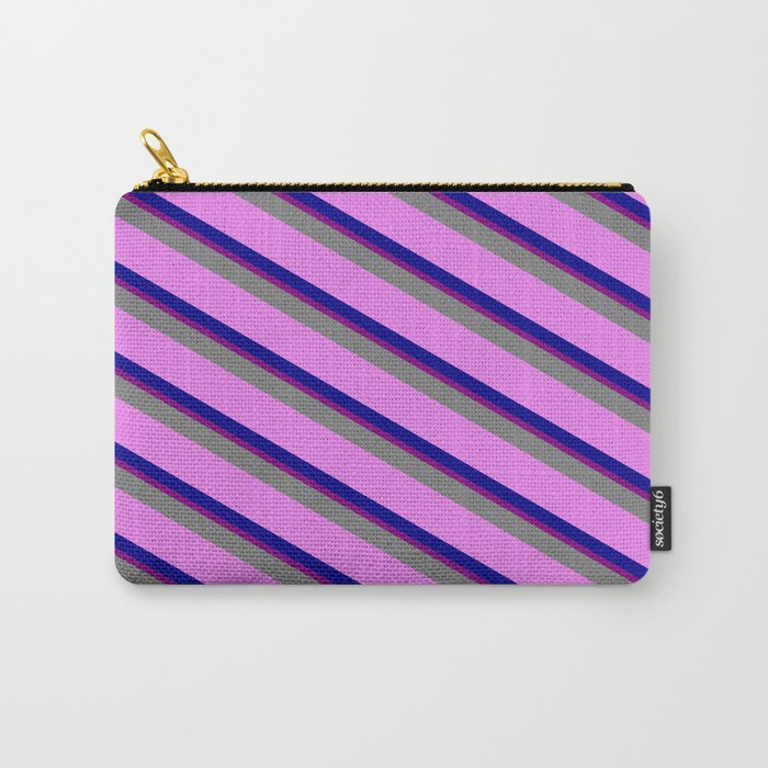 Grey, Violet, Dark Blue & Purple Colored Lined Pattern Carry-All Pouch
