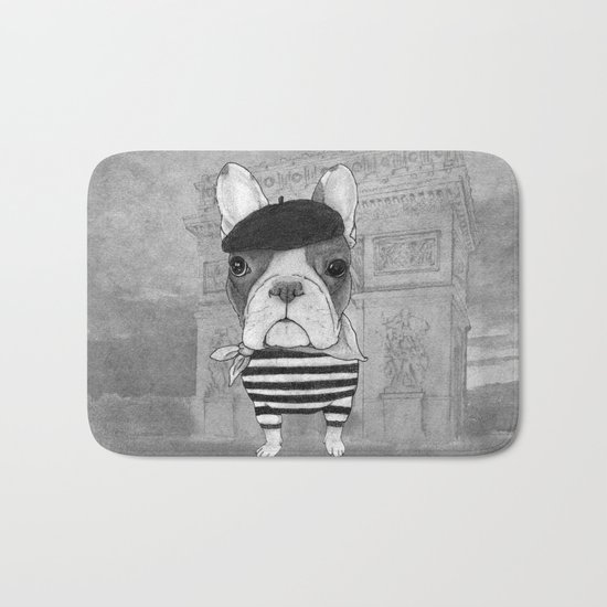 French Bulldog. (black and white version) Bath Mat