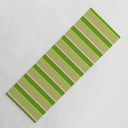 [ Thumbnail: Green, Pale Goldenrod, Dark Khaki & Chartreuse Colored Lines/Stripes Pattern Yoga Mat ]