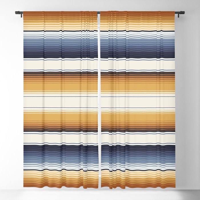 Indigo Blue, Amber Brown and Navajo White Southwest Serape Blanket Stripes Blackout Curtain