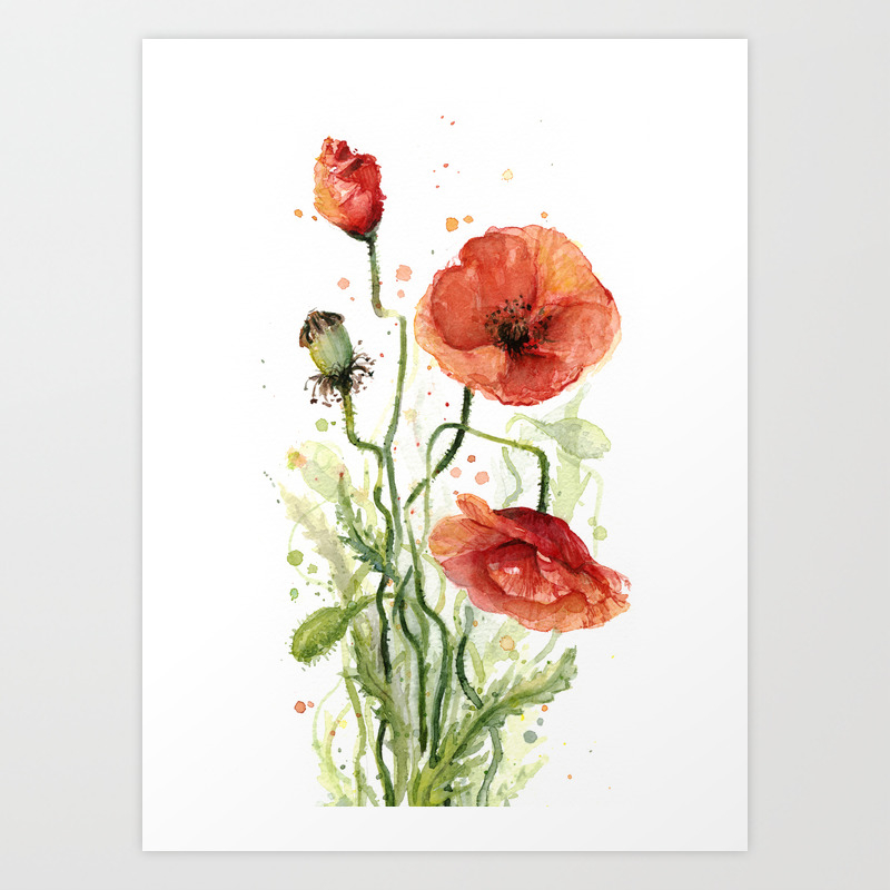Red Poppies Watercolor Art Print By Olechka Society6 Red Poppies Watercolor Art Print By Olechka Society6
