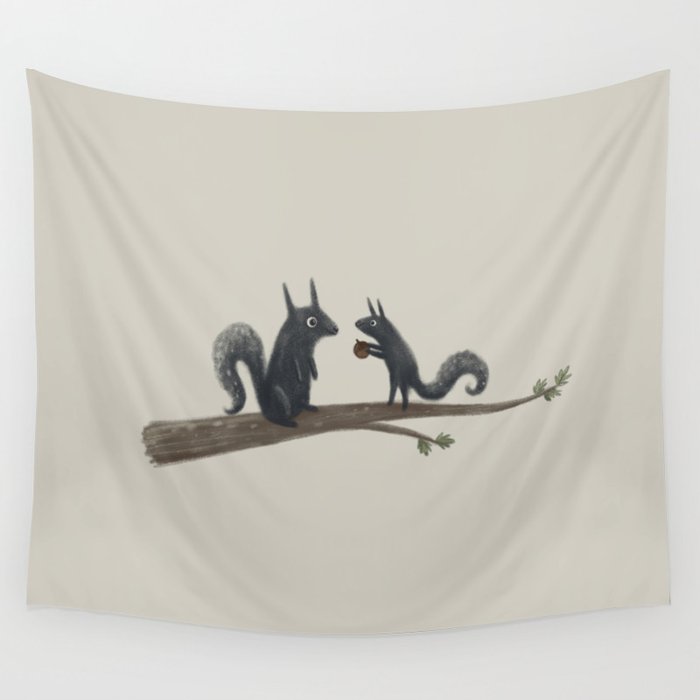 Autumn Squirrels Wall Tapestry