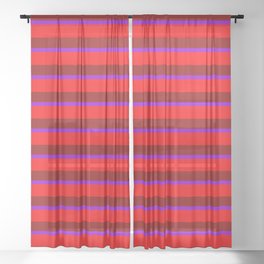 [ Thumbnail: Dark Violet, Red, and Dark Red Lined Pattern Sheer Curtain ]