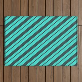 [ Thumbnail: Dark Slate Gray & Turquoise Colored Stripes Pattern Outdoor Rug ]
