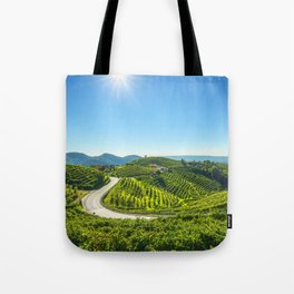 Vineyards and road. Prosecco Hills, Italy Tote Bag