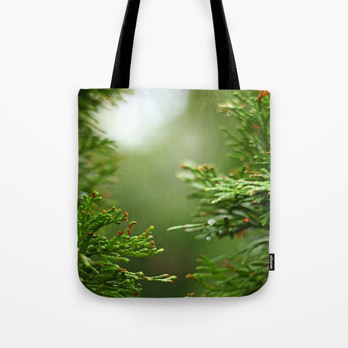 Evergreen Rainy Bokeh Tote Bag
