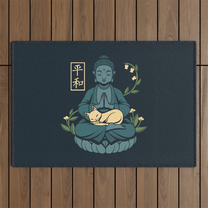 Cat Meditation Buddhism Buddha by Tobe Fonseca Outdoor Rug