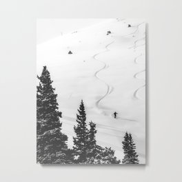 Backcountry Skier // Fresh Powder Snow Mountain Ski Landscape Black and White Photography Vibes Metal Print | Black And White B W, Alpine Slopes Tree, College Dorm Room, Vibe Vibes Only Bed, Decor Design Vail, Deer Valley Resort, Vail Lift Lifts Mt, Mammoth Snowboarding, Picture Vintage Back, Ski Skier Skiing 